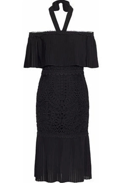 Temperley London Woman Off-the-shoulder Chiffon And Guipure Lace Dress Black