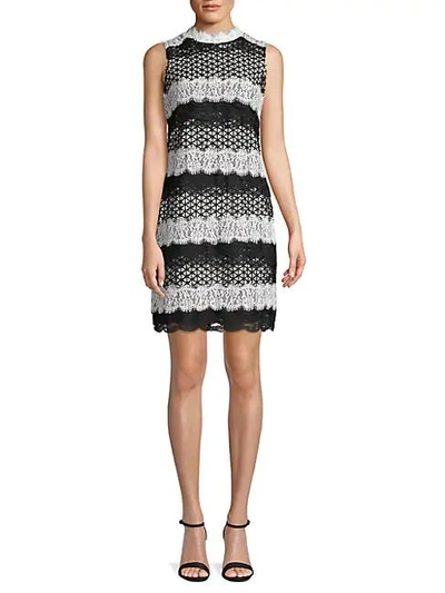Belle By Badgley Mischka Classic Lace-trimmed Sheath Dress In Black