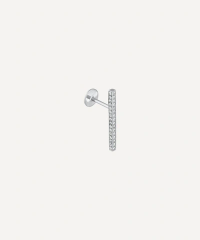 Maria Tash 18ct 18mm Square Diamond Pave Bar Single Threaded Stud Earring In White Gold