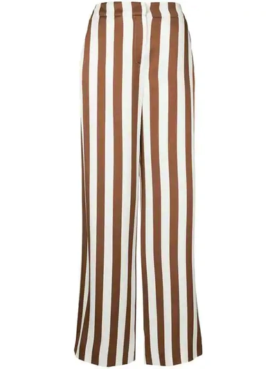 Oscar De La Renta Vertical-stripe Wide-leg Viscose Satin Pants In Brown
