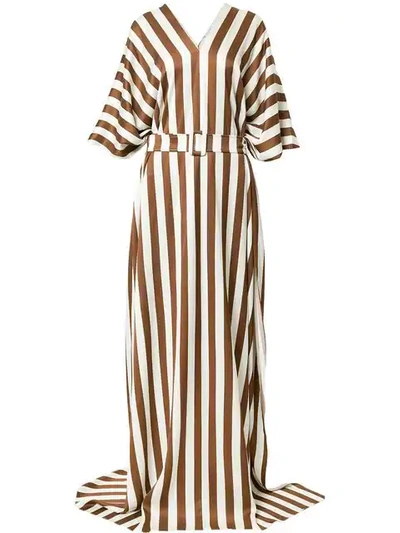 Oscar De La Renta Striped Maxi Dress In Brown