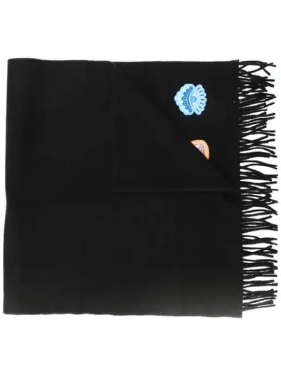 Kenzo Fringed Patch Scarf In Black