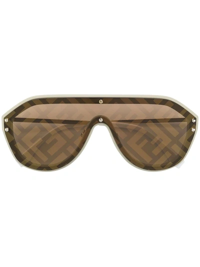 Fendi Eyewear Aviator Ff Print Sunglasses - Gold