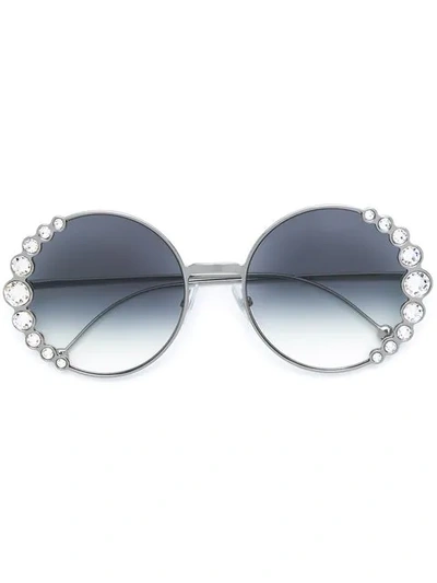 Fendi Crystal Embellished Sunglasses In Silver
