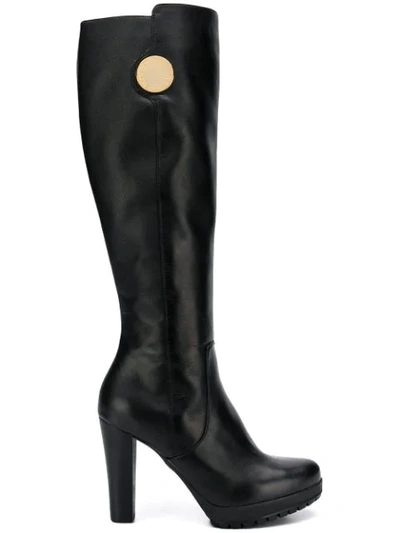 Emporio Armani Chunky High Heeled Boots In Brown