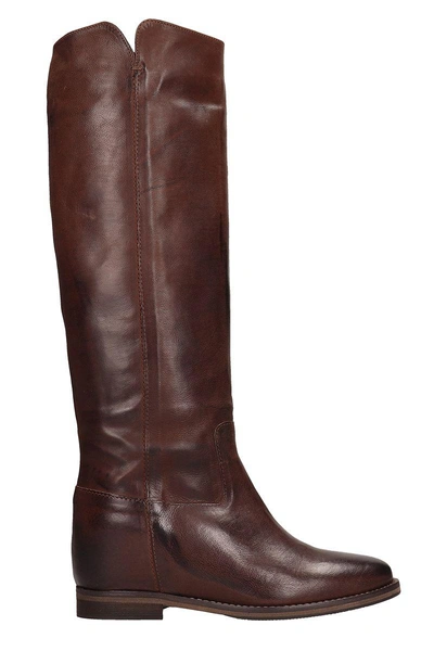 Julie Dee High Choco Leather Boots In Brown