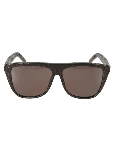Saint Laurent Snakeskin Effect Sunglasses In Black Croco Grey