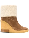 Tod's Shearling-paneled Suede Wedge Ankle Boots In Mushroom