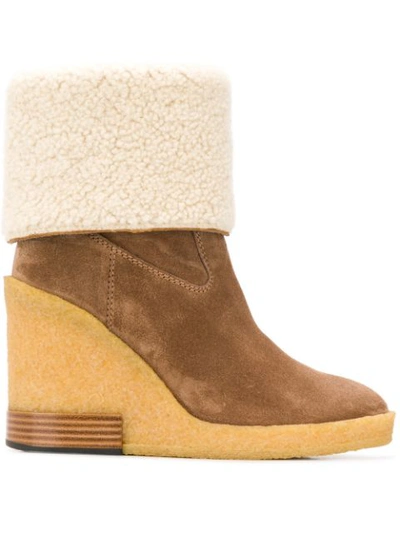 Tod's Shearling-paneled Suede Wedge Ankle Boots In Mushroom