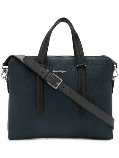 Ferragamo Leather Laptop Bag In Blue