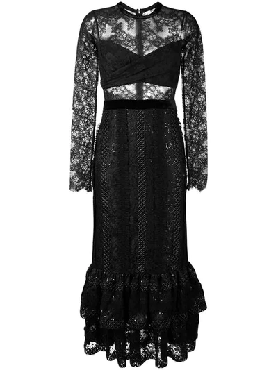 Three Floor Lace Mirror Dress In Black