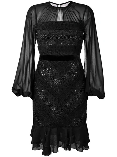 Three Floor Diamond Sheer Panel Dress In Black