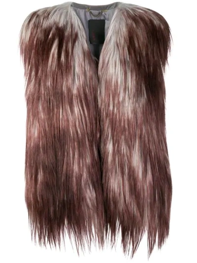 Liska Fox Fur Long Gilet In Grey