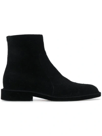 Maison Margiela Flocked-leather Ankle Boots In Black