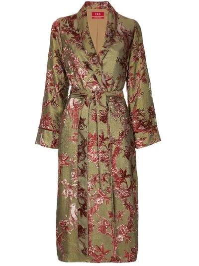 F.r.s For Restless Sleepers Floral Embroidered Robe Coat In Gold