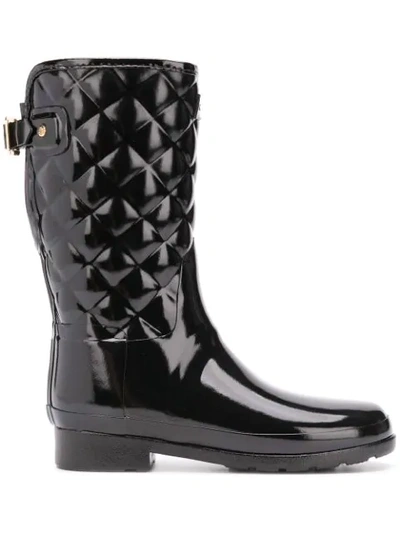 Hunter Refined Short Quilted Wellies In Black