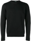 Zanone Ribbed Round Neck Sweater - Black