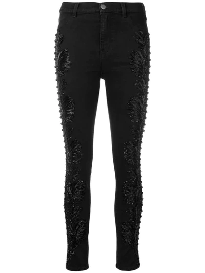 Amen Bead Embroidered Skinny Jeans In Black