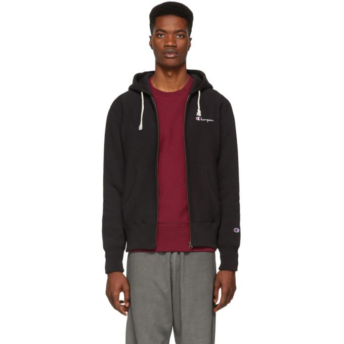 Champion Reverse Weave Black Script Logo Hoodie In Nbk Black