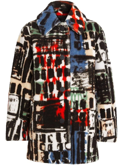 Burberry Graffiti Print Shearling Oversized Jacket Blue ModeSens