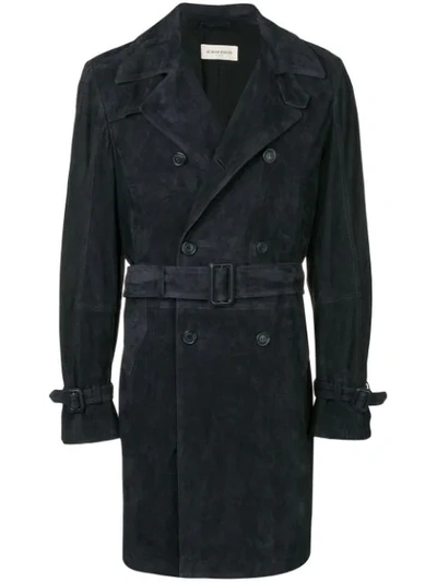 Al Duca D'aosta Suede Trench Coat In Blue