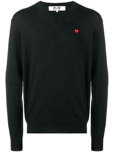 Comme Des Garçons Play Contrast Logo Jumper In Black