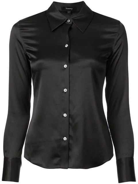 Theory Perfect Fit Stretch Silk Blouse In Black | ModeSens