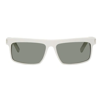 Saint Laurent White Rectangular Sunglasses In 003 Ivory