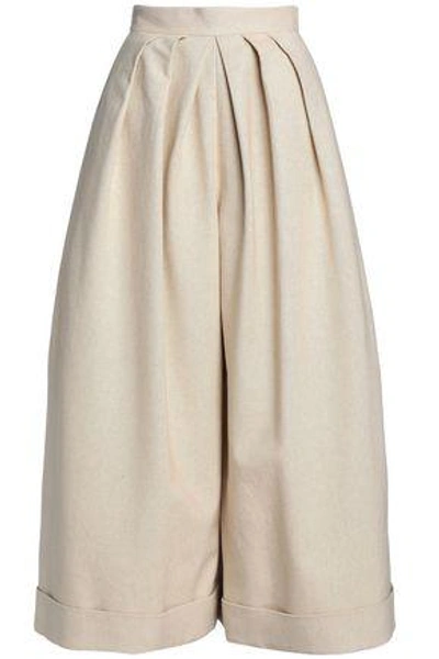 Delpozo Woman Linen And Cotton-blend Culottes Beige