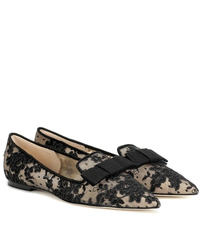 Jimmy Choo Gala Floral-lace Pointed-toe Flats In Black