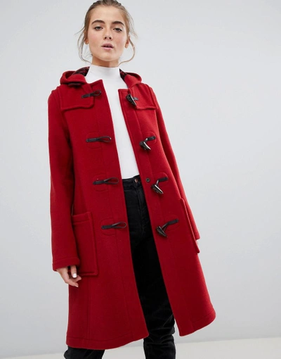 Gloverall Slim Mid Length Duffle Coat In Wool Blend - Red | ModeSens