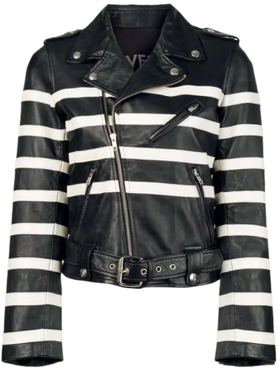 Each X Other Striped Print Biker Jacket In Blue