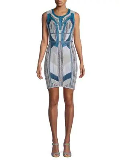 Herve Leger Pleated Cocktail Dress In Blue Multi