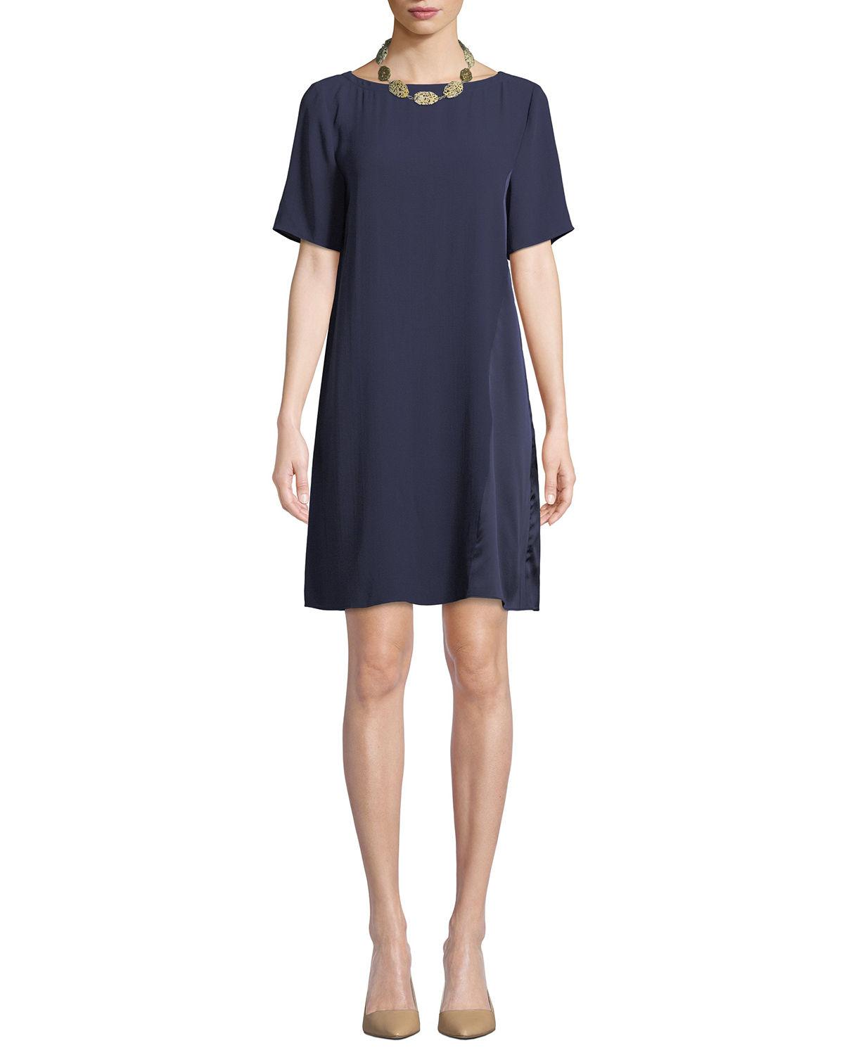 eileen fisher bateau neck silk dress
