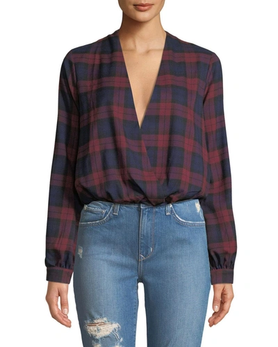 Lovers & Friends Whisper Plaid Chiffon Cropped Top In Red/black