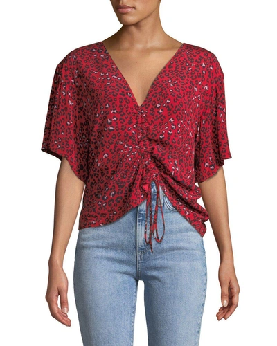 Lovers & Friends Valentina Ruched Leopard-print Tee In Red
