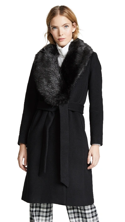 Club Monaco Lenoria Belted Wool Coat With Faux-fur Collar In Black