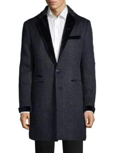 John Varvatos Textured Wool-blend Topcoat In Dark Navy