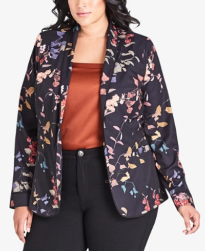 City Chic Plus Size Floral-print Jacket In Sensai