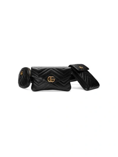 Gucci Gg Marmont 2.0 Matelasse Triple Pouch Leather Belt Bag - Black In 1000 Black