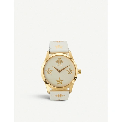 Gucci Ya1264096 G-timeless Yellow-gold Pvd Watch In White/ Gold