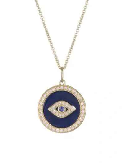 Sydney Evan Diamond, Sapphire, Navy Blue Enamel & 14k Yellow Gold Evil Eye Necklace