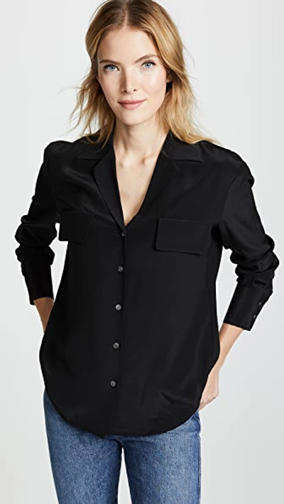 Frame Chest Pocket Silk Shirt In Black