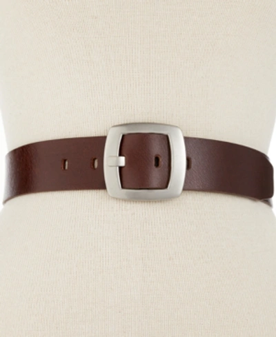Calvin Klein Leather Plus-size Pant Belt With Centerbar Buckle In Brown