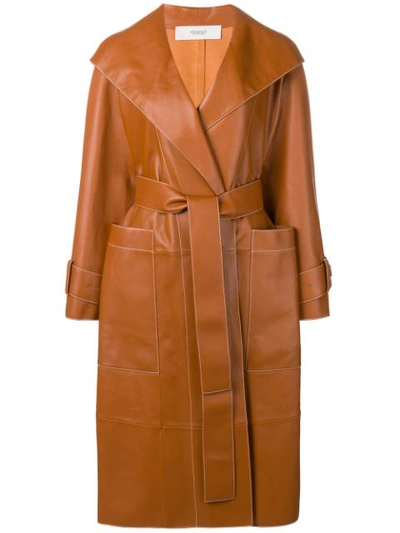 Pringle Of Scotland Leather Trench Coat In Brown