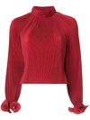 Tibi Pleated Cropped Top In Red