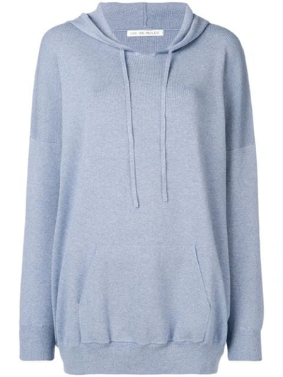 Live The Process Oversized Knit Hoodie In Blue
