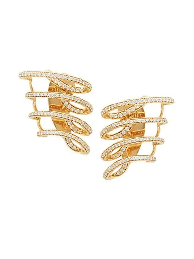 Hueb Diamond 18k Yellow Gold Wave Cuff Earrings