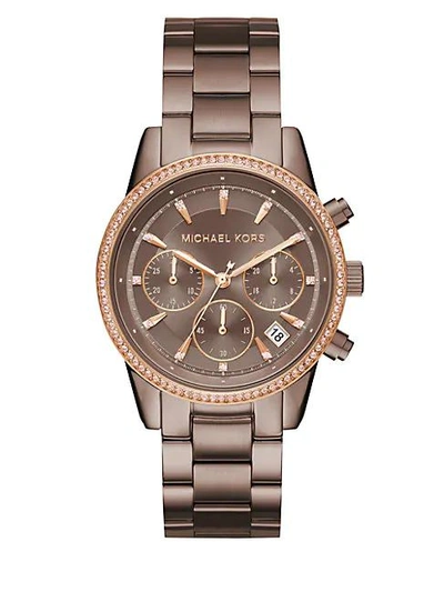 Michael Kors Ritz Crystal & Stainless Steel Bracelet Watch In Brown