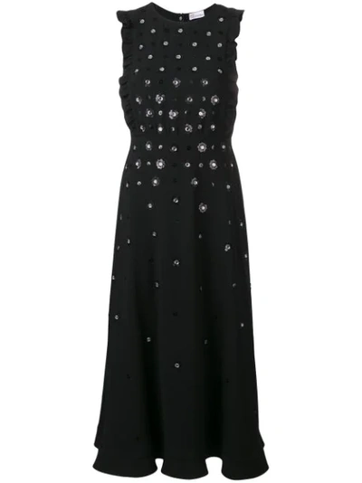 Red Valentino Sequin And Crystal-flower Crepe Dress In Black